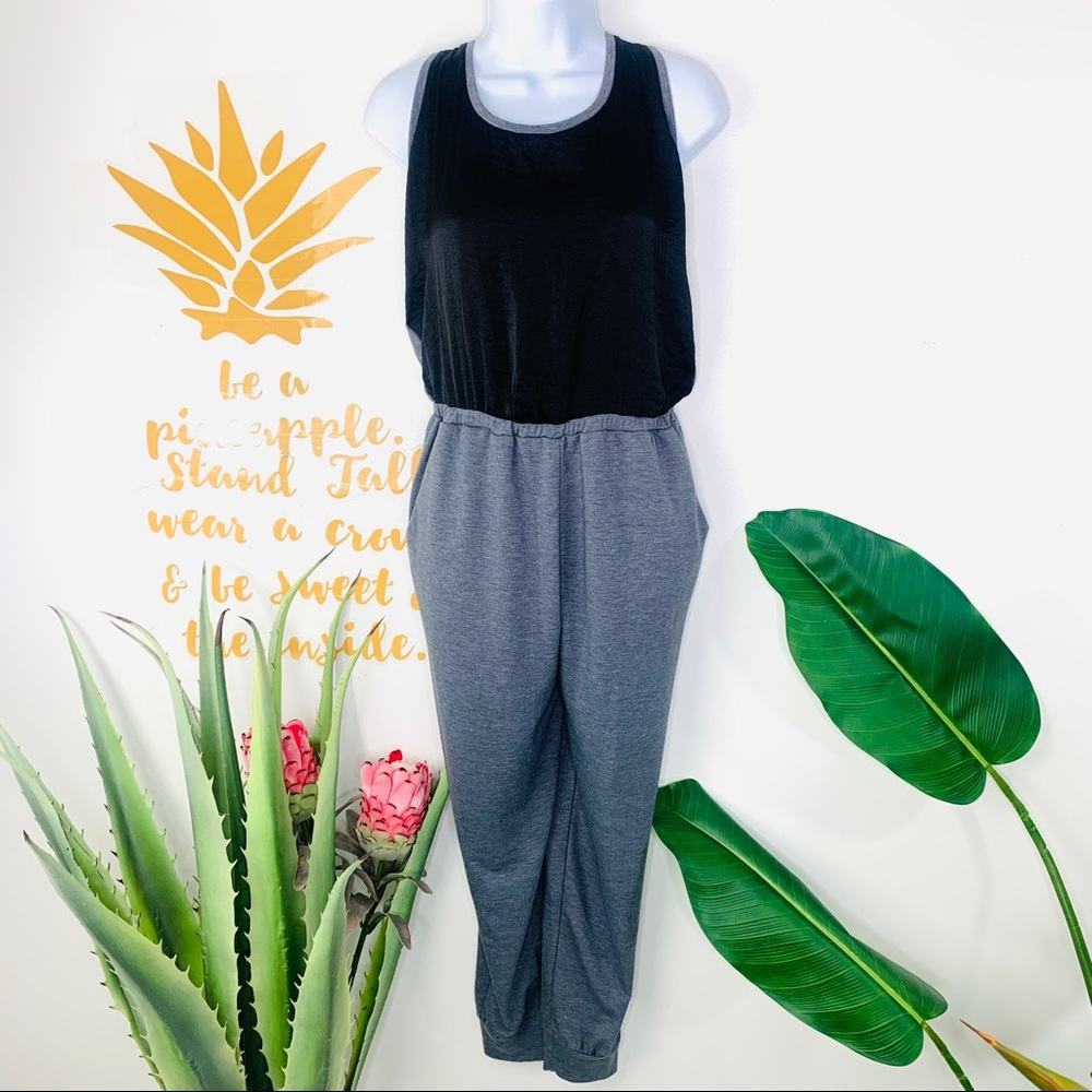 RACHEL ROY Gray Black Tank Top Jogger Jumpsuit Medium